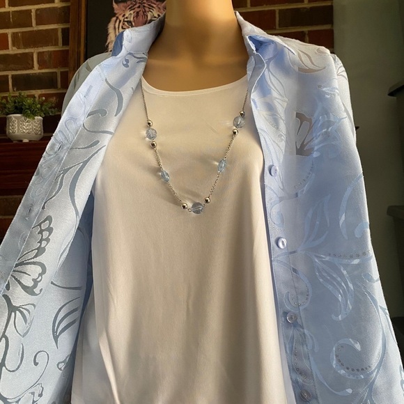 WOMEN'S ALFRED DUNNER blue FLORAL 2-FER  KNIT TOP WITH NECKLACE SP $58 New - Picture 7 of 16